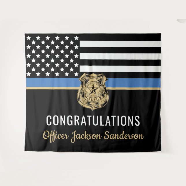 Tenture Police Ligne bleue Drapeau Félicitations Retraite (Devant (Horizontal))