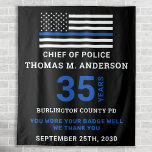 Tenture Police Officer Thin Blue Line Retirement Party<br><div class="desc">Thin Blue Line Police Retirement Tapestry - USA American flag design in Police Flag colors, distressed design . This personalized police tapestry is perfect to celebrate your retired law enforcement officer, police retirement party gifts , law enforcement retirement party. Personalize these police retirement banner with police officers rank, name, badge...</div>