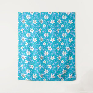 Tenture Polka bleu paradisiaque point rétro avec étoiles