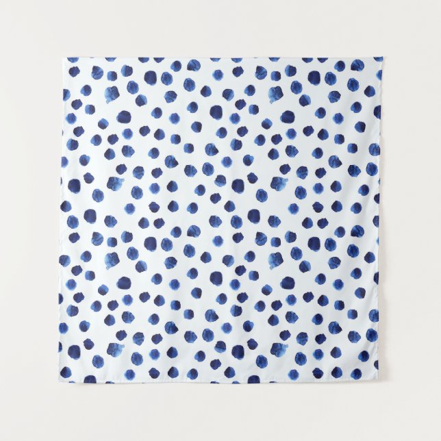 Tenture Polka Bleue : Aquarelle Point sans joint. (Devant)