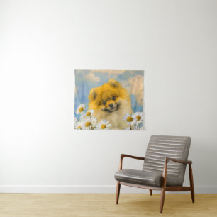 Tenture Poméranien dans Daisies Peinture - Art Chien origi