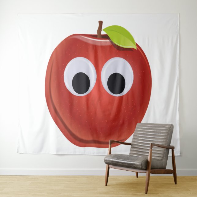Tenture Pomme rouge drôle avec yeux de googly (En situation (horizontale))