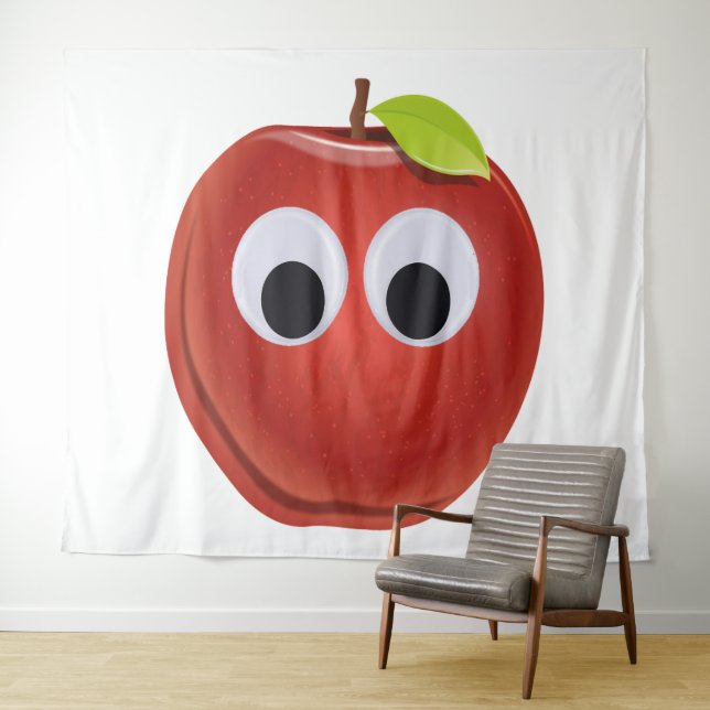 Tenture Pomme rouge drôle avec yeux de googly (En situation (horizontale))