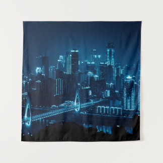 Tenture Pont et l'architecture urbaine de ville la nuit à 