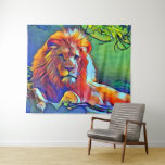 Tenture Pop Art Lion<br><div class="desc">Très colorée,  cette tapisserie de Pop Art Lion mettra en valeur un mur dans n'importe quelle pièce.</div>