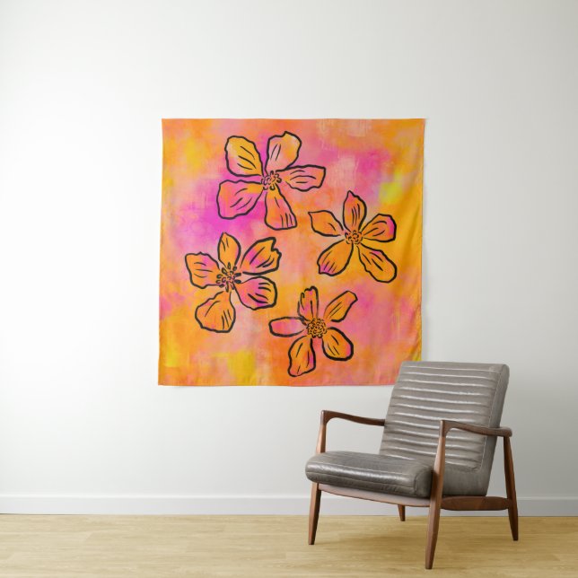 Tenture Pop Floral Rose (En situation)