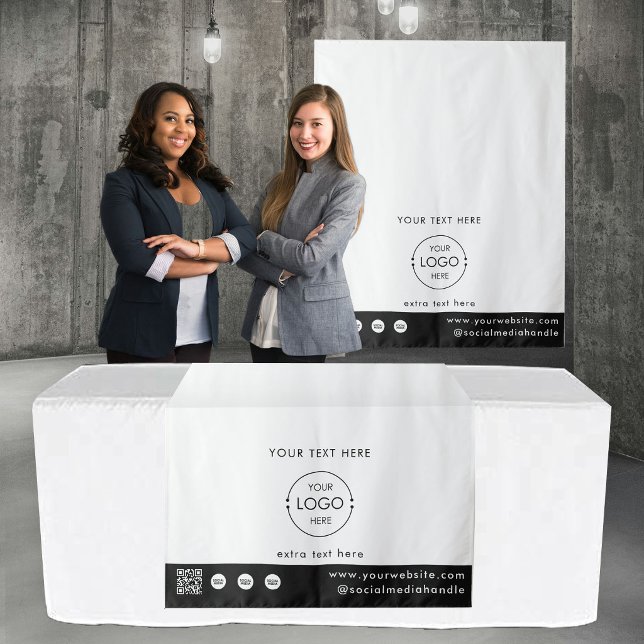 Tenture Pop Up Shop Logo QR Code Vendor Table Runner White (Pop Up Shop Logo QR Code Vendor Table Runner White Tapestry)