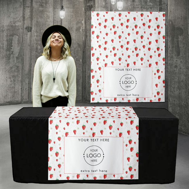 Tenture Pop Up Shop Table Runner Banner Logo fraise (Pop Up Shop Table Runner Banner Logo Strawberry Tapestry)