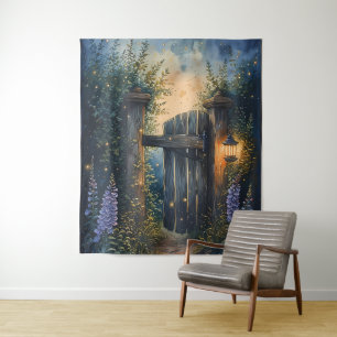 Tenture Porte de jardin enchanté sous un ciel de lucioles
