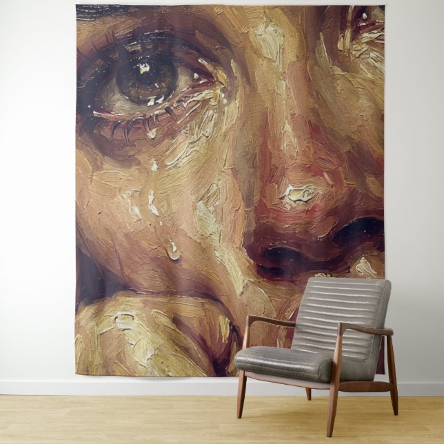 Tenture Portrait à l'huile en pleurs — Émotion Texturée (En situation)