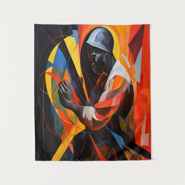 Tenture Portrait Abstrait aux couleurs vives Art moderne (Devant)