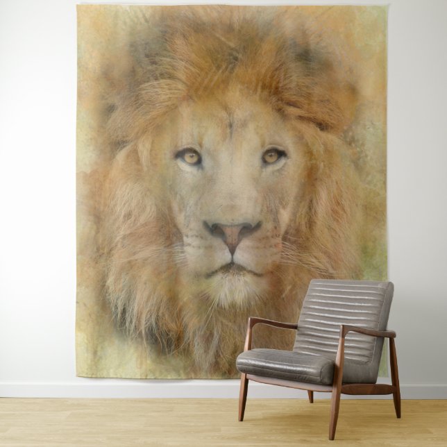 Tenture  Portrait d'aquarelle du lion d'Afrique (En situation)