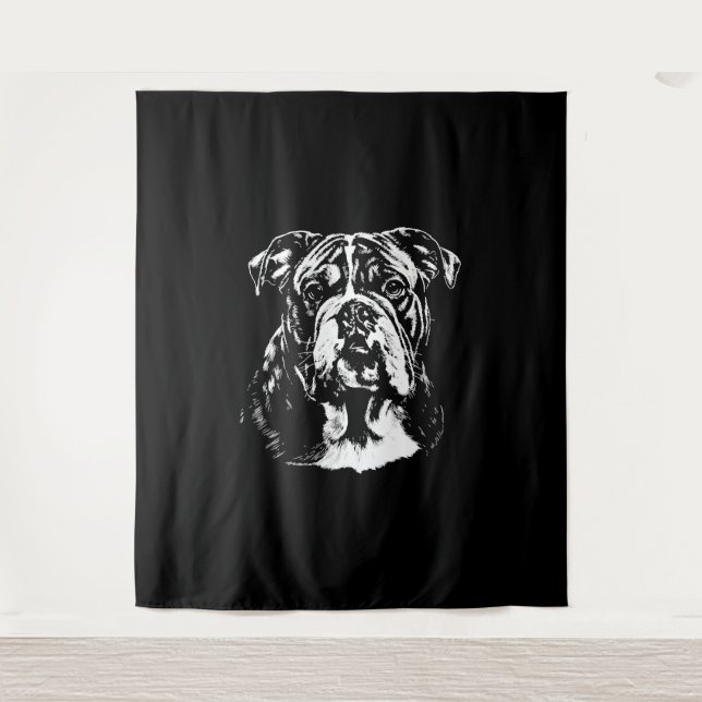 Tenture Portrait de Bouledogue Anglais Vêtements Minimalis (Devant)