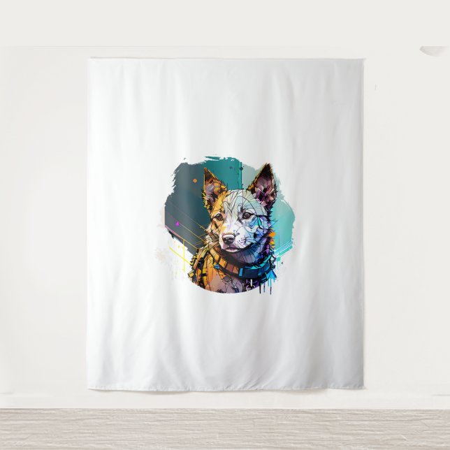Tenture Portrait de chien de style Art d'encre (Devant)