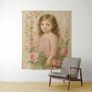 Tenture Portrait de fille Rose vintage
