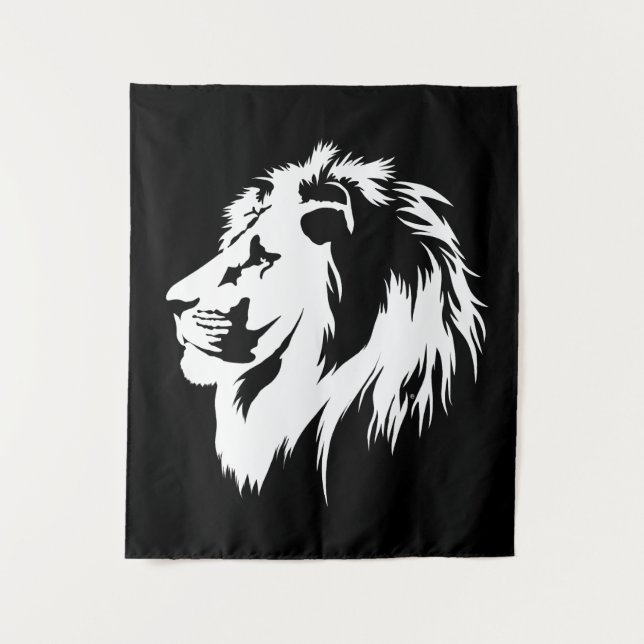 Tenture Portrait de Lion (blanc) (Devant)