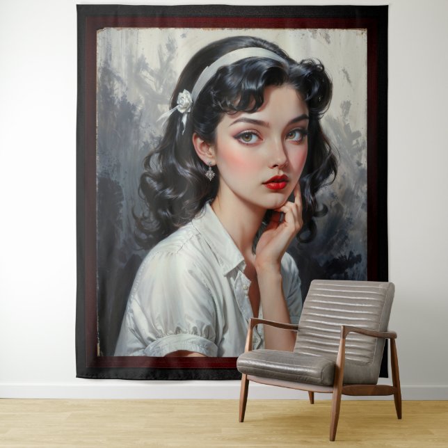 Tenture Portrait inspiré par Retro d'une jeune femme réflé (En situation)