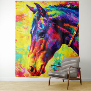 Tenture Portrait vibrant de cheval à l'impasto coloré sauv