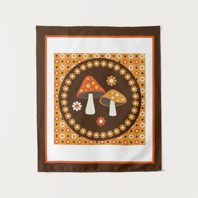 Tenture Poster de champignons et de fleurs rétro doux (Devant)