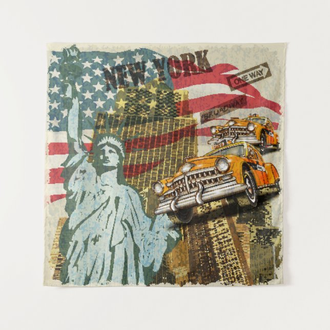 Tenture Poster de voyage new-yorkais vintage. (Devant)