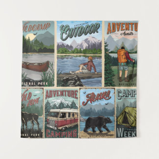 Tenture Posters vintage de loisirs en plein air avec canoë