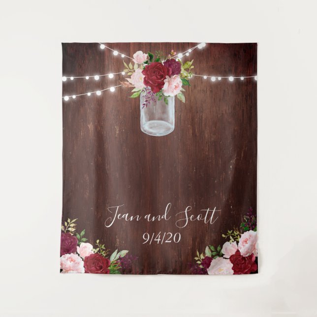 Tenture Pot de fleurs de Bourgogne en bois pour mariage av (Devant)