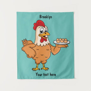 Tenture Poulet avec oeufs sur plaque de dessin animé