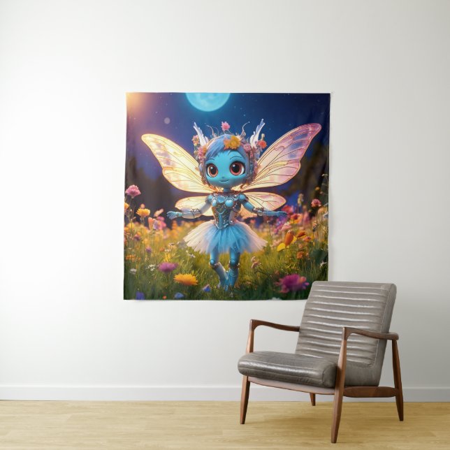 Tenture Poupée robot danseuse de ballet dans les fleurs sa (En situation)