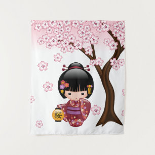 Tenture Poupée Sakura Kokeshi - jolie fille japonaise Geis