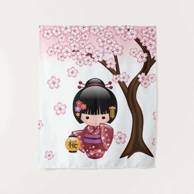 Tenture Poupée Sakura Kokeshi - jolie fille japonaise Geis (Devant)