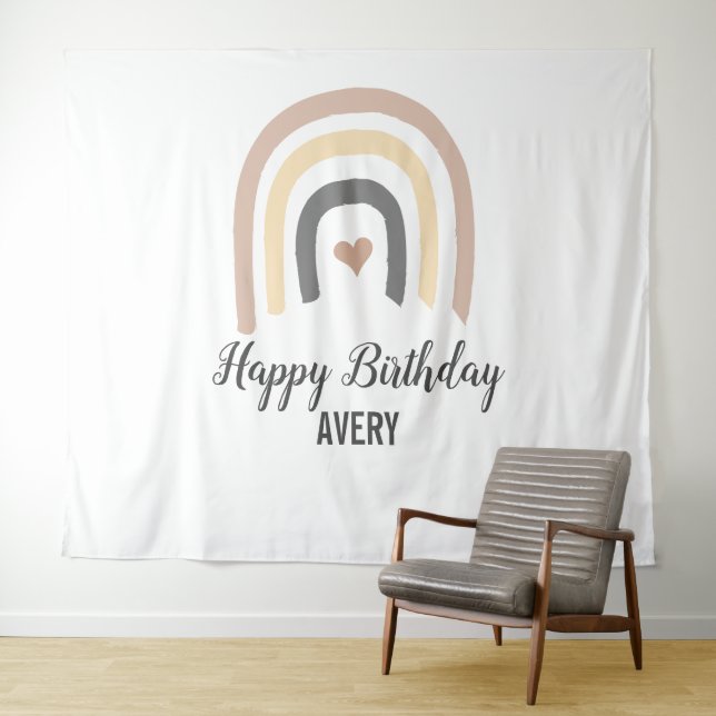 Tenture Premier anniversaire de prénom moderne bébé arc-en (En situation (horizontale))