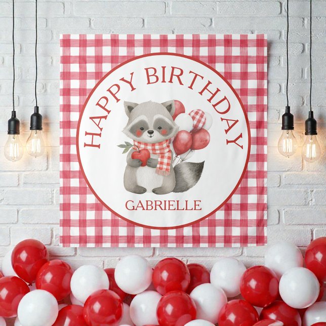 Tenture Premier anniversaire gingham rouge Cerise de Bébé  (Créateur téléchargé)