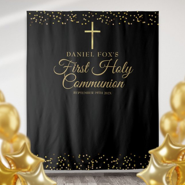 Tenture Premier fond doré pour photo de première communion (First Holy Communion Gold Photo Backdrop)