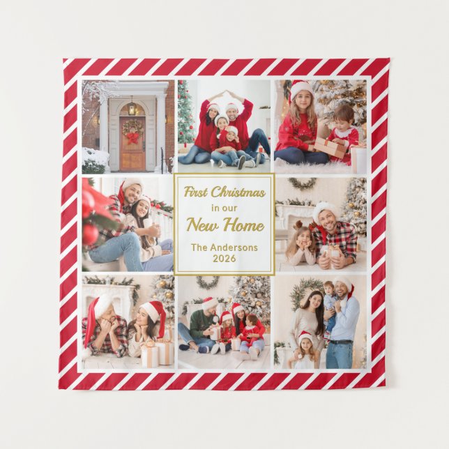 Tenture Premier Noël à la maison, multi-photos de famille (Devant)