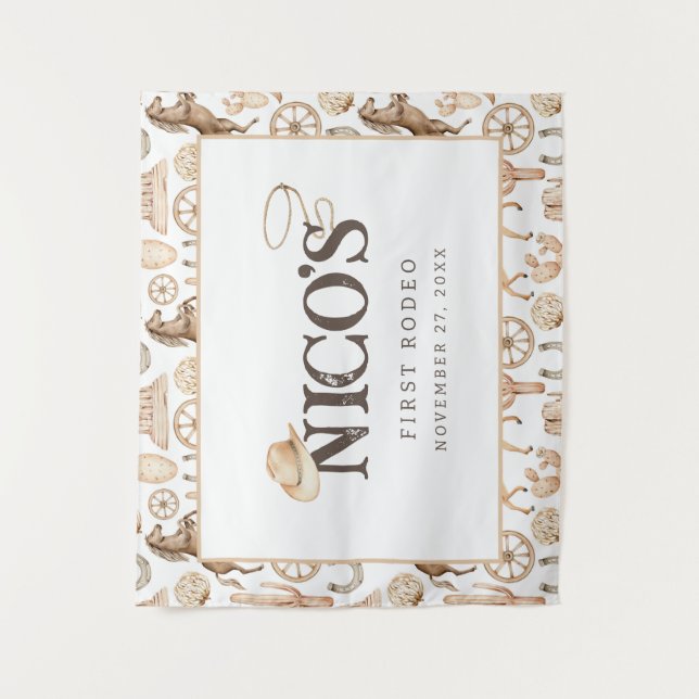 Tenture Premier Rodéo Anniversaire Cowboy du Sud Neutre (Devant)