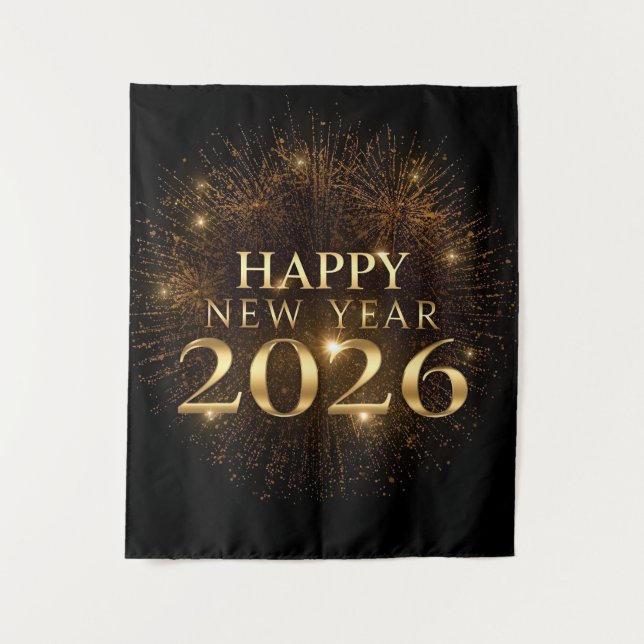 Tenture premium black gold happy new year party backdrop (Devant)