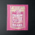 Tenture Premium espresso café haricots rose nourriture pop<br><div class="desc">Illustration d'un paquet de grains de café moulus prêts pour l'expresso. Ce design thématique café / barista fait partie de ma collection d'art pop-gastronomique. Dans le style d'une affiche publicitaire alimentaire rétro. Un design pour les amateurs de café</div>