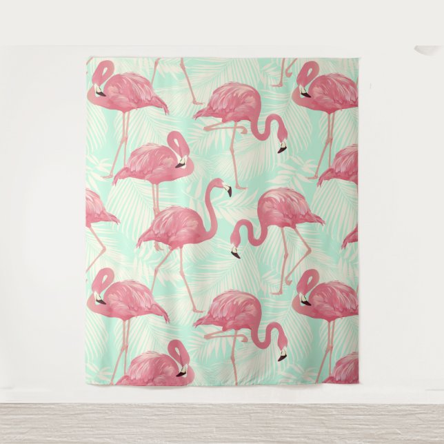 Tenture Preppy Chic Elegant Pink Flamingo Motif (Devant)