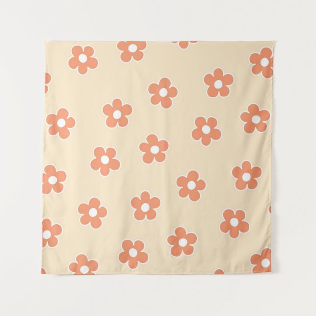 Tenture Preppy Peach White Hippie Flower Motif (Devant)