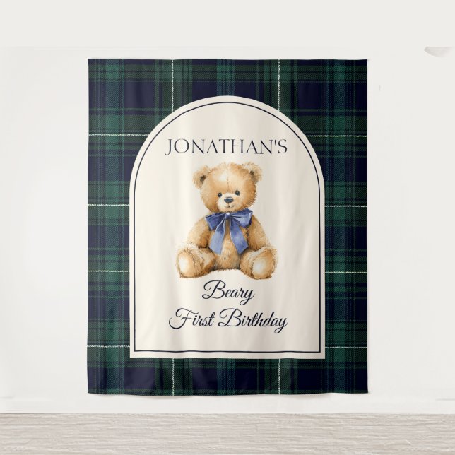 Tenture Preppy Teddy Bear Birthday Photo Backdrop (Devant)