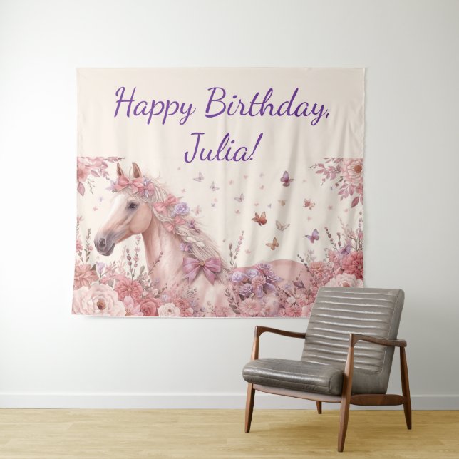 Tenture Pretty Ponies and Petals Horse Birthday Banner (En situation (horizontale))