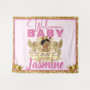 Tenture Princesse Africaine Royale Rose Fond Pailleté Or