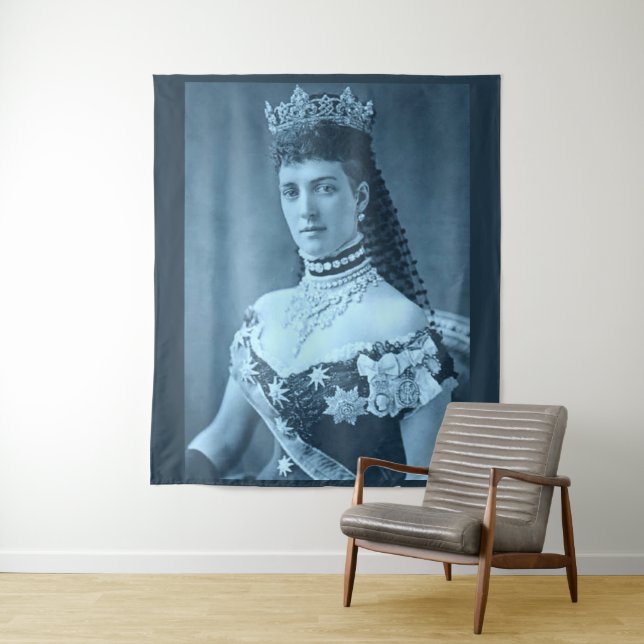Tenture Princesse Alexandra du Danemark en imprimé bleu (En situation)