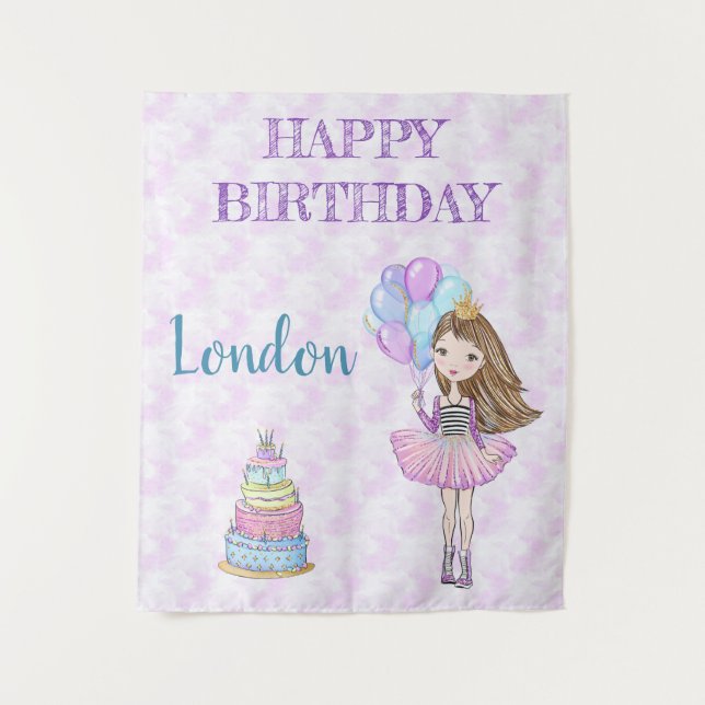 Tenture Princesse fille d'anniversaire Lavande Turquoise O (Devant)