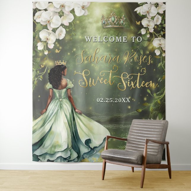 Tenture Princesse noire et grenouille robe verte douce 16  (En situation)