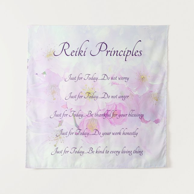 Tenture Principes de Reiki Design en fleurs roses (Devant)