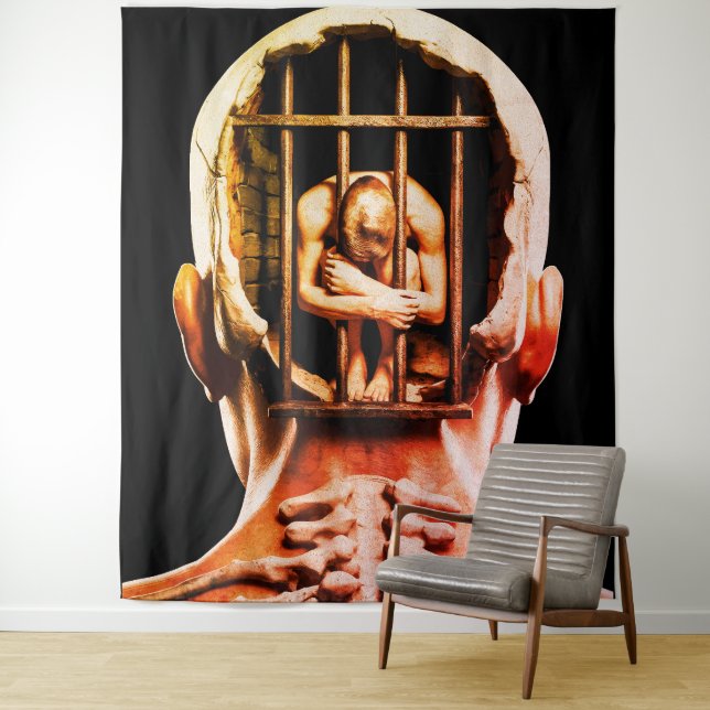 Tenture Prison de l'Esprit –  Art Mural Conceptuel Surréal (En situation)