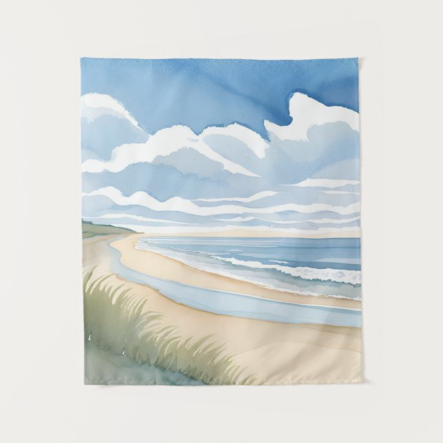 Tenture Promenade du rivage | Aquarelle de l'océan côtier (Devant)