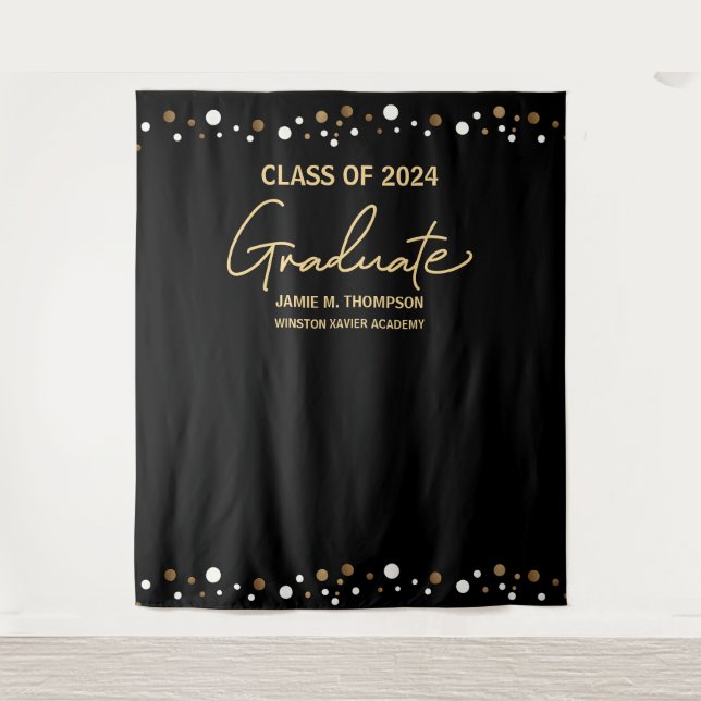 Tenture Promotion 2024 Or noir Diplômé sur mesure (Devant)