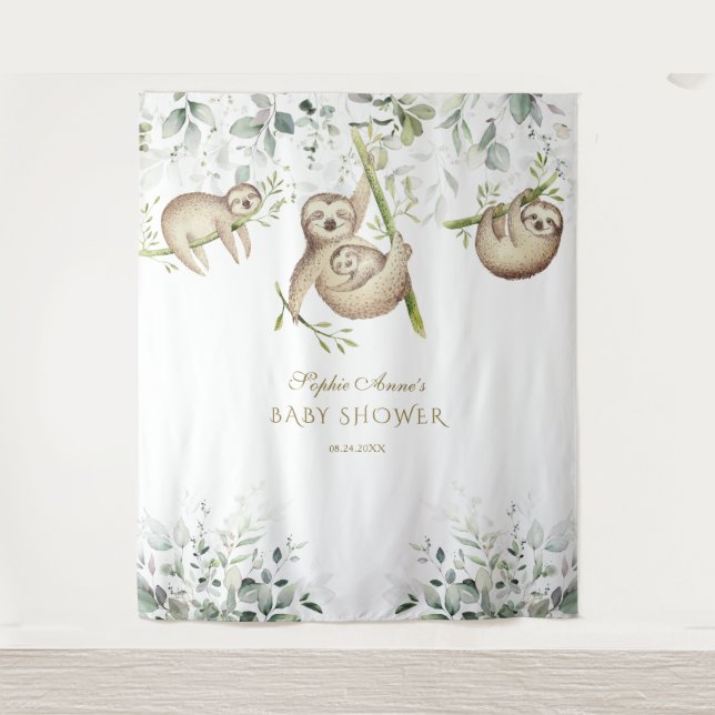 Tenture Prop pour Photobooth de Baby Shower Sloth Airy Gre (Devant)